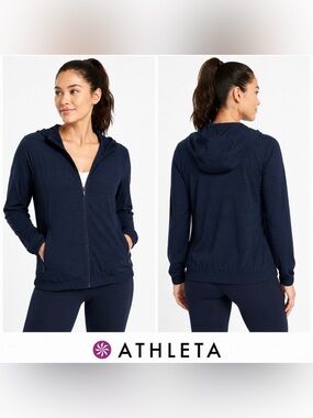 Athleta Pacifica UPF 50+ Jacket XS Navy Lightweight Hooded Activewear Quick Dry
